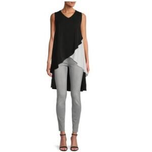 NWT Patrizia Luca Sleeveless Tank HIgh Low Colorblock Tunic White Black Sz Med